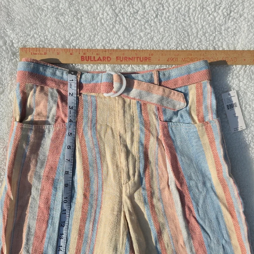 NWT Anthropologie Wide Leg Linen/Cotton Striped Pants Yellow Blue Orange Red Sz4 - Picture 8 of 17
